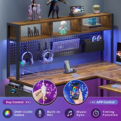 SEDETA L Shaped Gaming Desk with Power Outlet and Pegboard, Black B28201