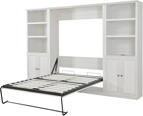 MERITLINE Queen Murphy Bed with Storage Bookcase and Charging Station E996