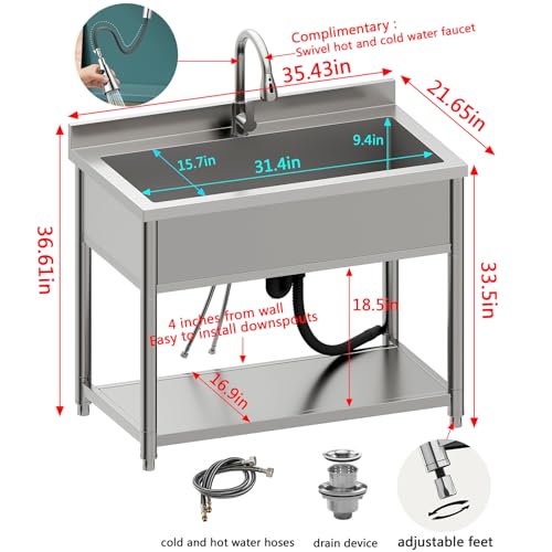 Stainless Steel Freestanding Utility Sink with Pull-out Faucet K489