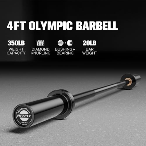 RITFIT Olympic Barbell 4ft/6ft 2 Inch Weight Bar for Strength Training, 500lbs Capacity F369