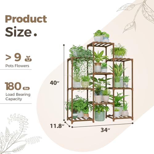 Bamworld Plant Stand Indoor Outdoor Wood Plant Rack 3 Tier Ladder D51744