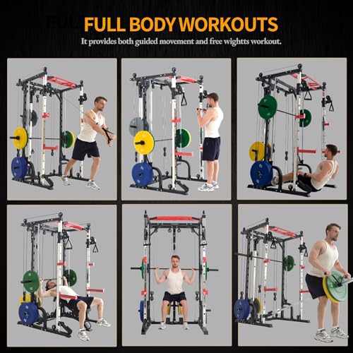 Smith Machine Home Gym with Cable Crossover Power Cage W9011