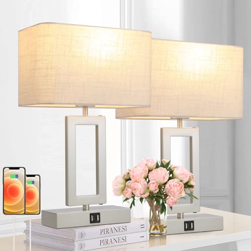 22" Touch Control Table Lamps with USB Ports, Dimmable, Gold & White V1178