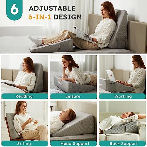 Wedge Pillow for Sleeping, 8 inch, Cooling Memory Foam Top, White/Grey T57174