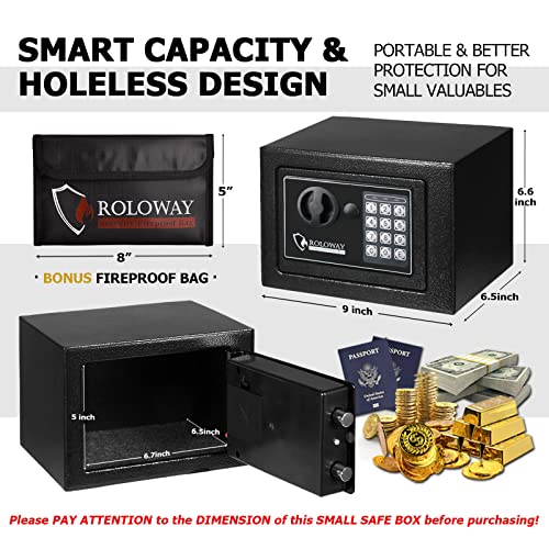 ROLOWAY Steel Safe Box 2.2 Cubic Feet with Key Digital Keypad Lock Black D838