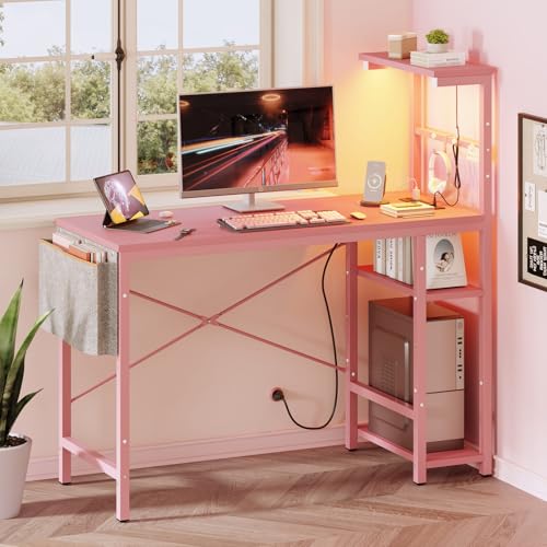 Bestier Gaming Desk with LED Lights, 51.3 Inch Computer Desk Q970