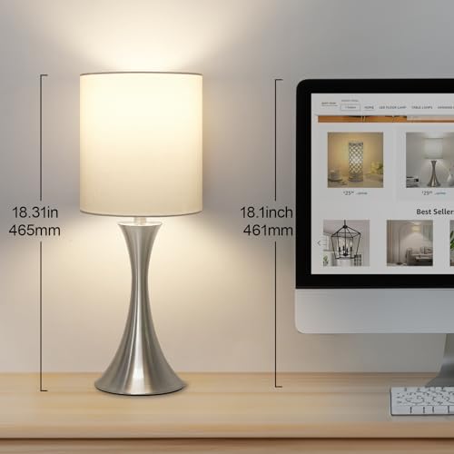 Dimmable Bedside Lamp with Touch Control, Beige Shade, LED Bulb Included S148