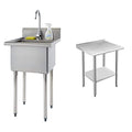 TRINITY THA-0307 Basics Stainless Steel Freestanding Single Bowl Utility Sink with Chrome Faucet, NSF Certified, for Garage, Laundry Room, and Kitchen, 21.5” x 24” x 49.2”, Silver