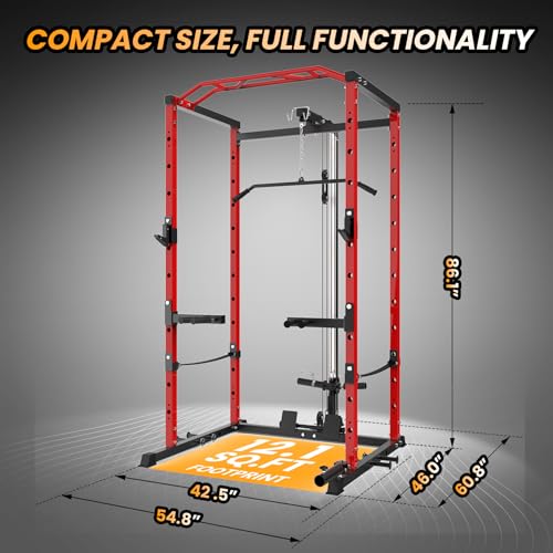 Power Cage with LAT Pulldown and Cable Pulley System for Home Gym N4466
