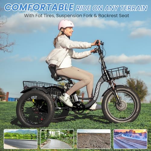MOONCOOL Electric Tricycle for Adults 350W 36V Removable Battery 7 Speeds P222040