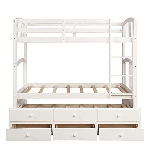 Harper & Bright Designs Twin Over Twin Bunk Bed with Storage Drawers, Solid Wood, Espresso P440327