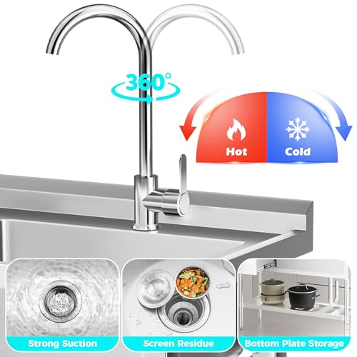 47" 304 Stainless Steel Utility Sink with Workbench and Drawer Storage K91644