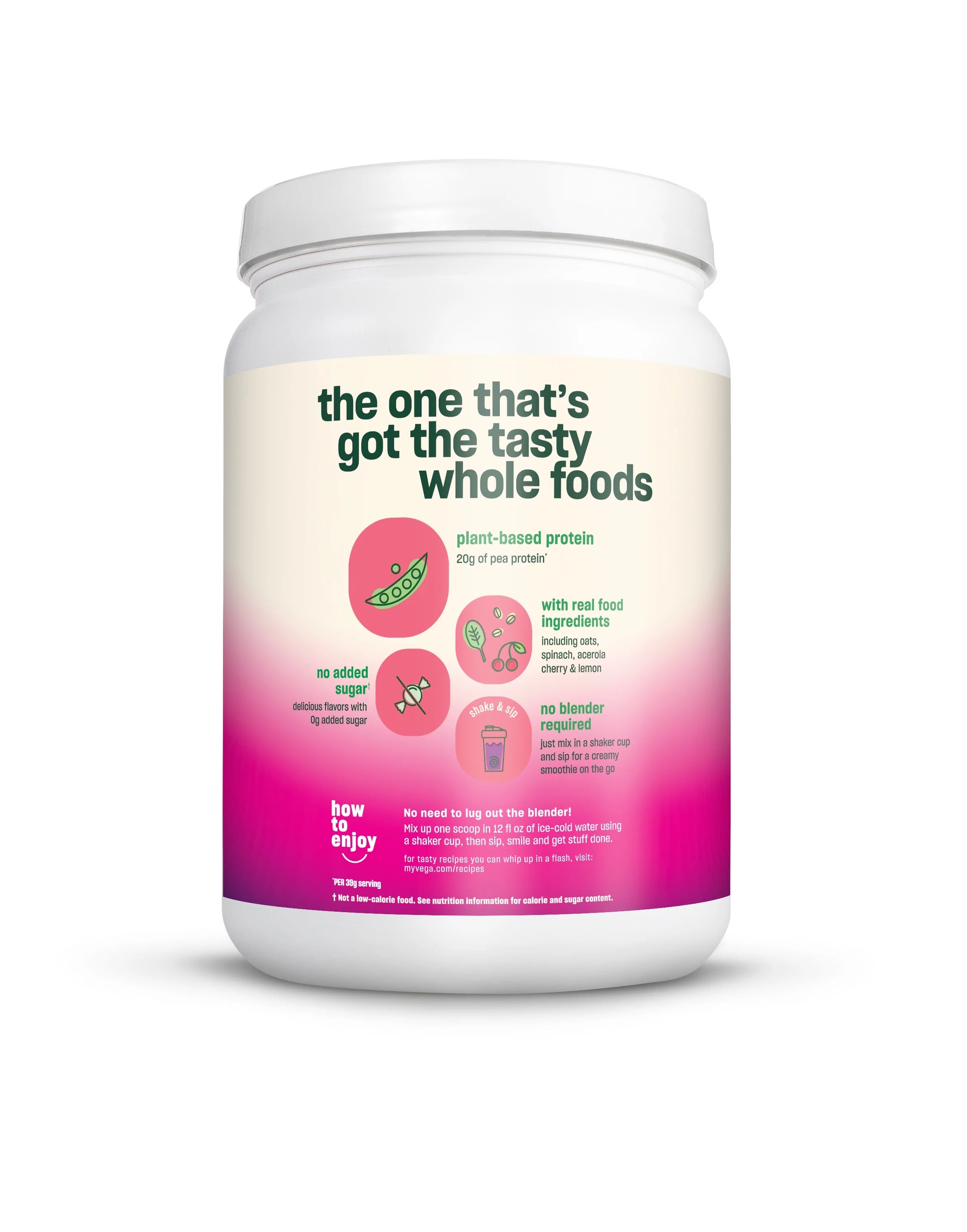 Vega Real Food Smoothie Wildberry Bliss Vegan Protein Powder 20g Plant Based Protein 19 Oz S126