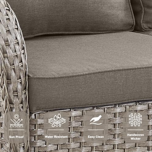 Outdoor Wicker Swivel Rocker Chairs Set of 2 with Rattan Side Table, Brown/Blue B592