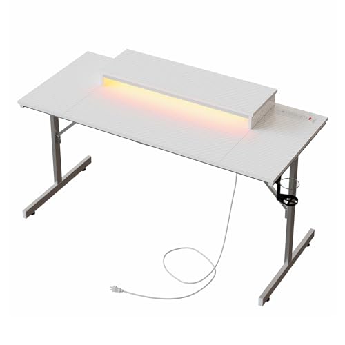 Bestier 52 inch Gaming Desk with Power Outlets and LED Lights F4933