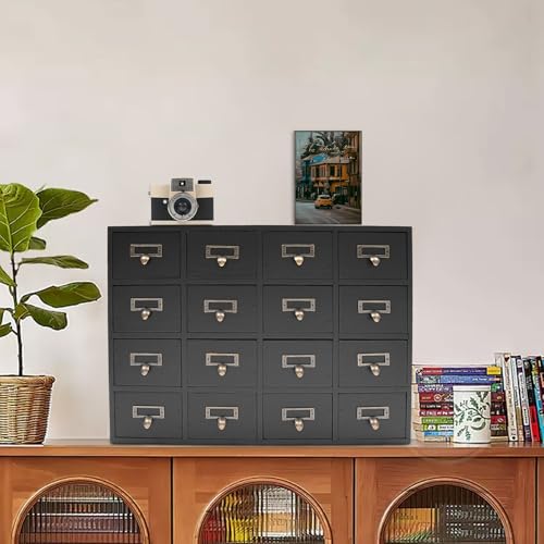 Vintage 16-Drawer Wooden Desktop Organizer with Iron Label Holders N538