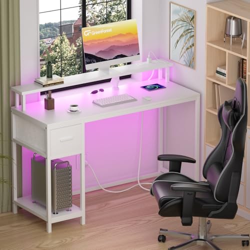 GreenForest Gaming Desk 39 Inch with LED Lights and Monitor Stand, Black S99189