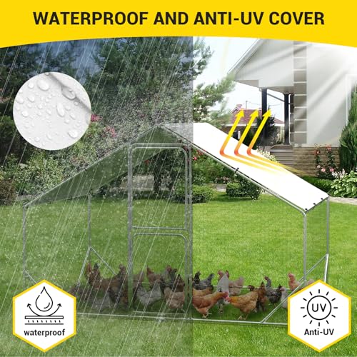 Large Metal Chicken Coop with Run Walk-in Poultry Cage Outdoor Backyard Farm I98427
