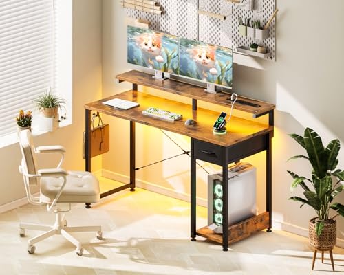 AODK Gaming Desk with LED Lights & Power Outlet, 40 Inch, Black T67329