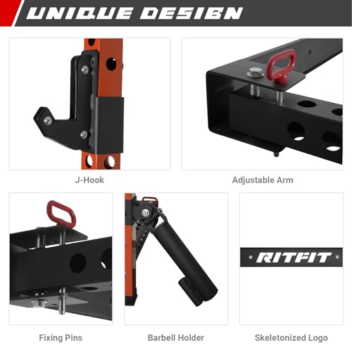 RitFit Multi-Functional Folding Squat Rack for Home Gym, Wall Mounted with Attachments V171188