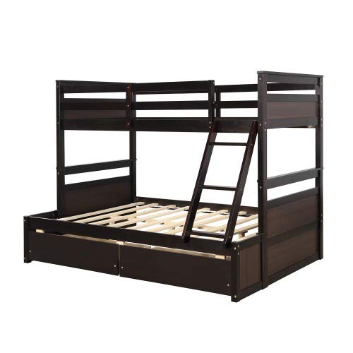 Twin Over Full Bunk Bed with Ladder, Solid Wood, Gray Y4986