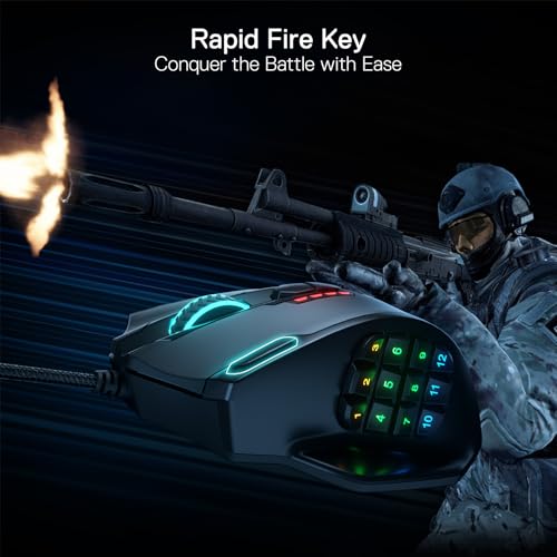 Redragon M908 Impact RGB MMO Gaming Mouse with 12 Side Buttons, 12400 DPI U713989