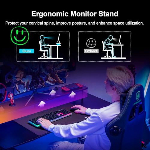 GTRACING 55 Inch Gaming Desk with LED Lights and Monitor Stand I9402
