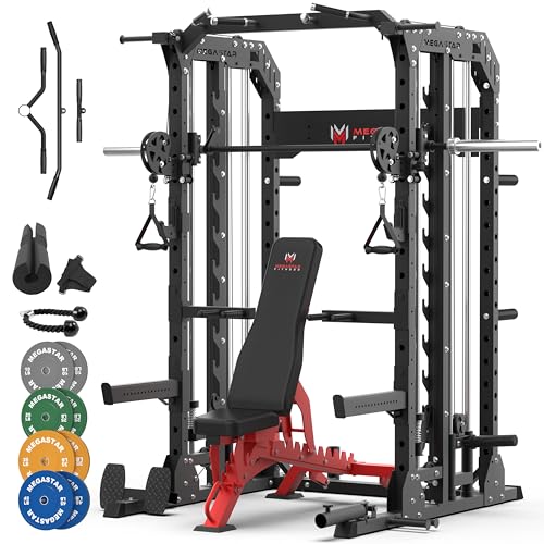 Smith Machine Home Gym with Aluminum Pulley Set - 2000lbs Capacity Power Rack O517