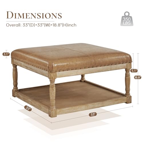 33-Inch Square Ottoman Coffee Table with Storage, Brown W195722