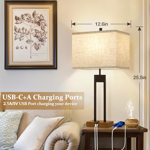 25.5'' Nightstand Lamps Set of 2 with USB, 3 Colors for Bedroom E985629