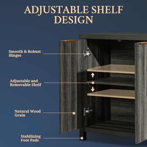 Fluted Sideboard Buffet Cabinet with Storage, 56" Modern Credenza, Natural Y669537