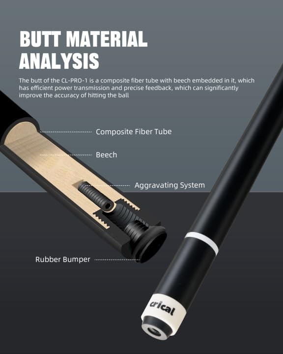 CRICAL Carbon Fiber Pool Cue Stick 58" with 12.5mm Tip J317692