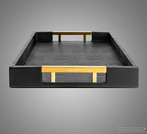 White Marble Faux Leather Decorative Tray with Handles D972626