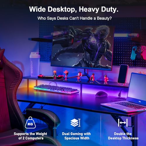 GTRACING 55 Inch Gaming Desk with LED Lights and Monitor Stand I9402