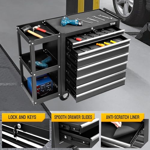 TUFFIOM 7-Drawer Rolling Tool Chest with Side Shelves and Lockable Wheels L105