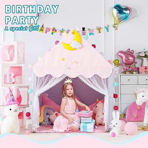 Wilwolfer Kid Tent with Mat and Star Lights - Indoor Playhouse for Toddlers and Girls (Pink) N411519
