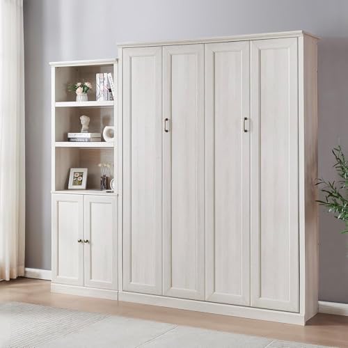 MERITLINE Queen Murphy Bed with Storage Bookcase and Charging Station E996
