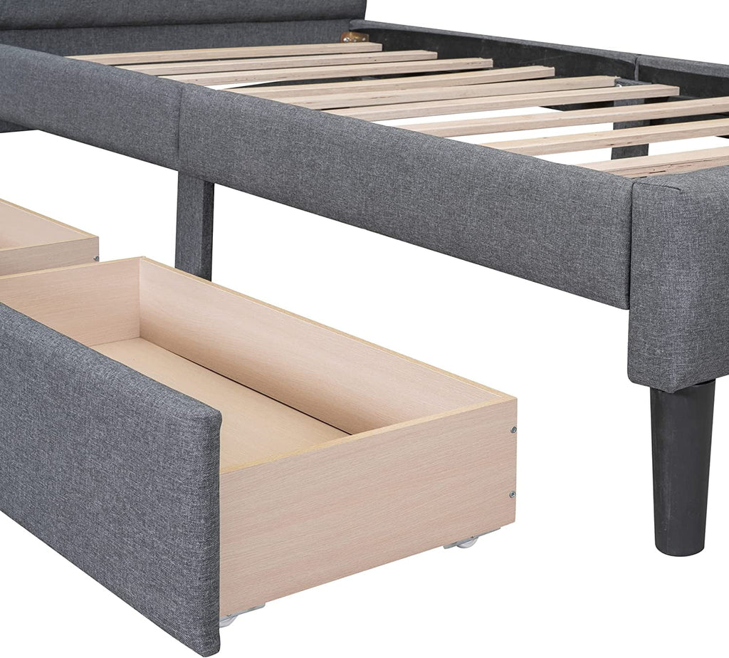 Tabaray Twin Storage Bed Frame with Headboard, Upholstered, Beige V47378