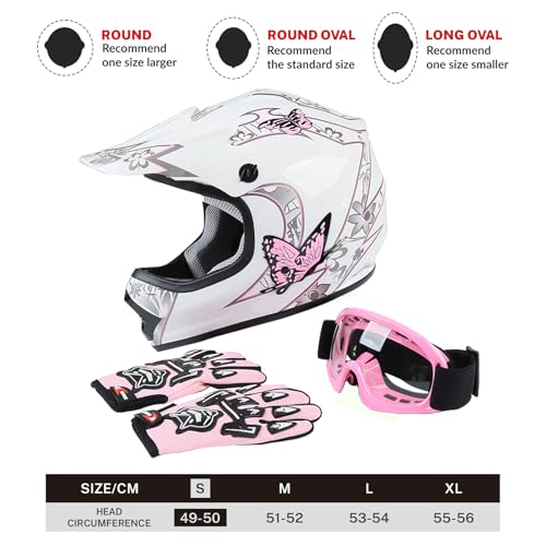 SLMOTO Dot Youth Kids Motocross Offroad Helmet with Goggles and Gloves Blue Skull D851858