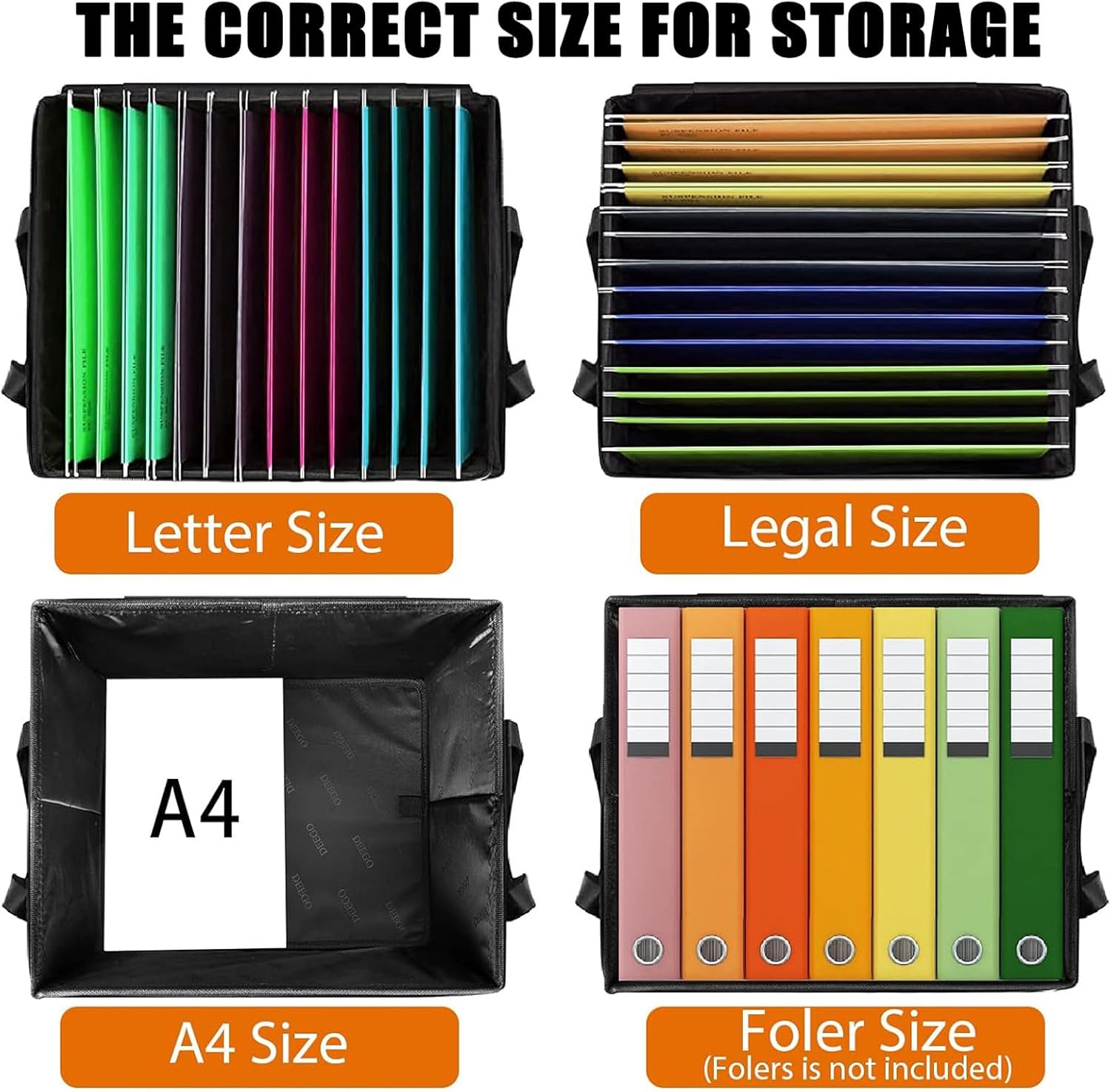 Fireproof Document Box with Lock, Water-Resistant File Organizer (Black) V5008