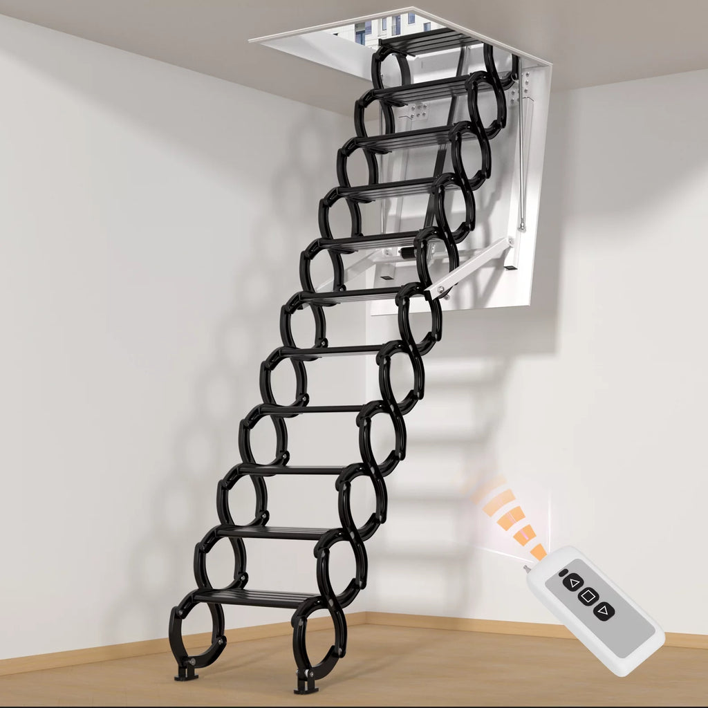 TOPTENG 11 Steps Electric Ceiling Ladder Aluminum Folding Attic Stairs with Remote B757