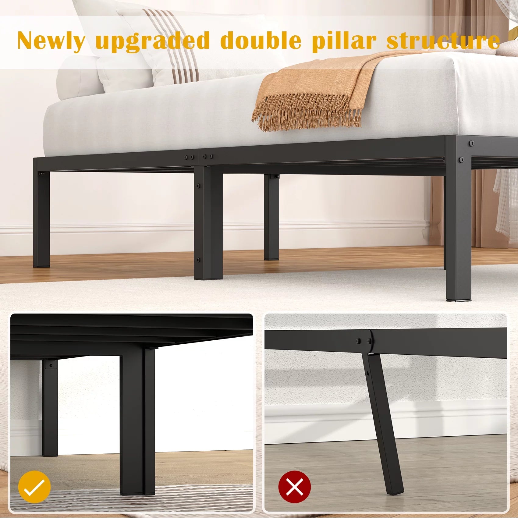 Mr IRONSTONE Heavy Duty Twin Metal Platform Bed Frame with 14 Inch Storage, Black Y447