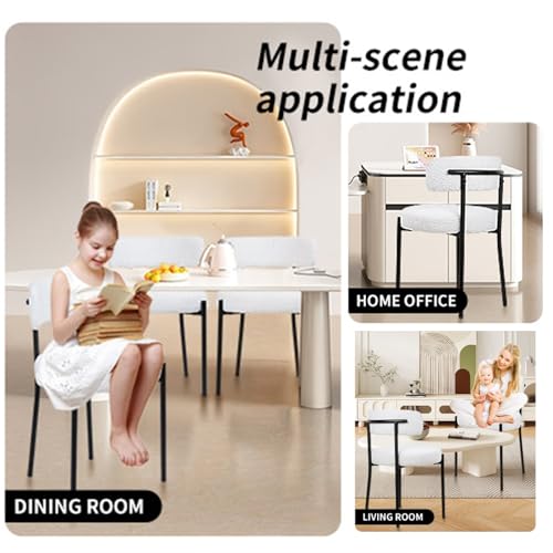 CLATINA White Boucle Dining Chair, Mid-Century Modern Upholstered Chair with Metal Legs R525