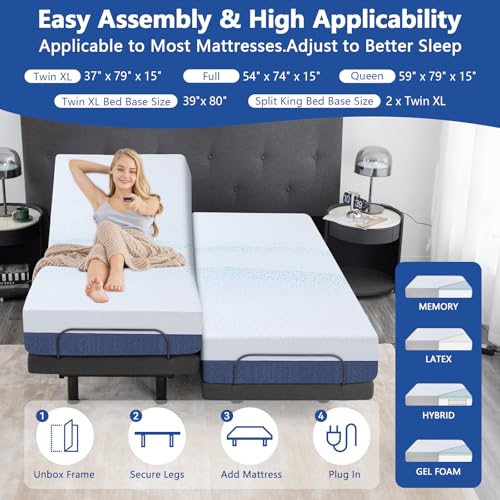 Split King Adjustable Bed Frame with Gel Memory Foam Mattress, Wireless Remote F95930