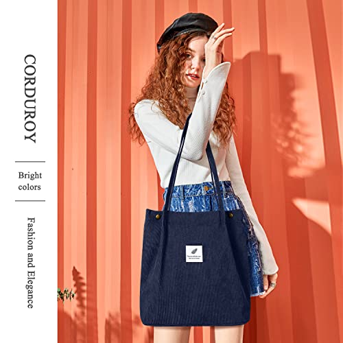 Corduroy Tote Bag for Women, Large Capacity with Inner Pockets R785