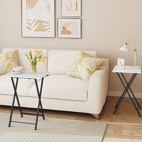 HOOBRO Folding TV Tray Tables, Set of 2, Marble and Gold C48497
