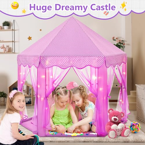 Monobeach Princess Tent Girls Large Playhouse with Star Lights L847553