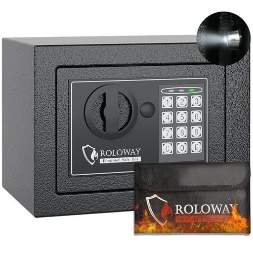 ROLOWAY Steel Safe Box (2.2 Cubic Feet), Money Safe for Home Safe, Lock Box with Fireproof Bag for Cash Safe, Security Safety Box for Document Safe, Fireproof Safe with Key Digital Keypad Lock Black