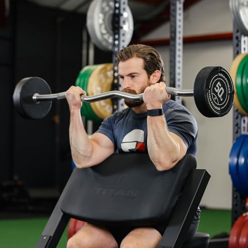 Titan Fitness Rubber Curl Fixed Barbells, Pre-Loaded Weight Bar Y406