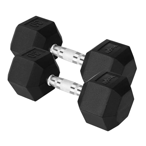 Yes4All Chrome Rubber Grip Hex Dumbbells Pair 10-30 LBS N436